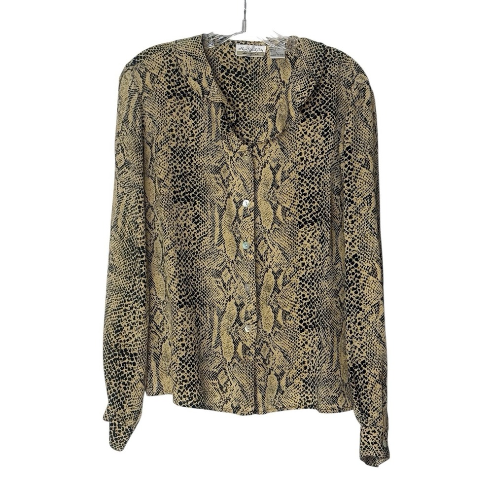 New York City Design Co. Silk Snakeskin Animal Print Long Sleeve Blouse Women L